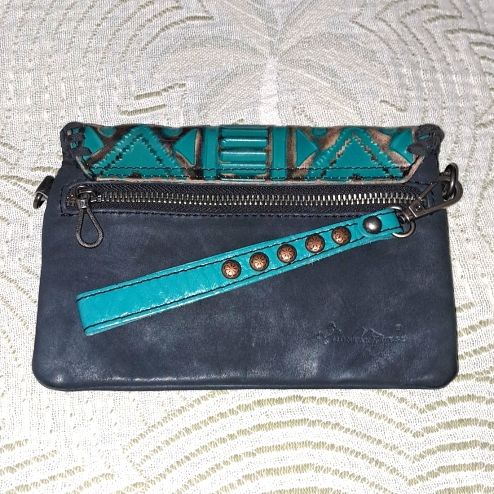 Montana West Green and Black Leather Clutch Wristlet - Picture 6 of 10